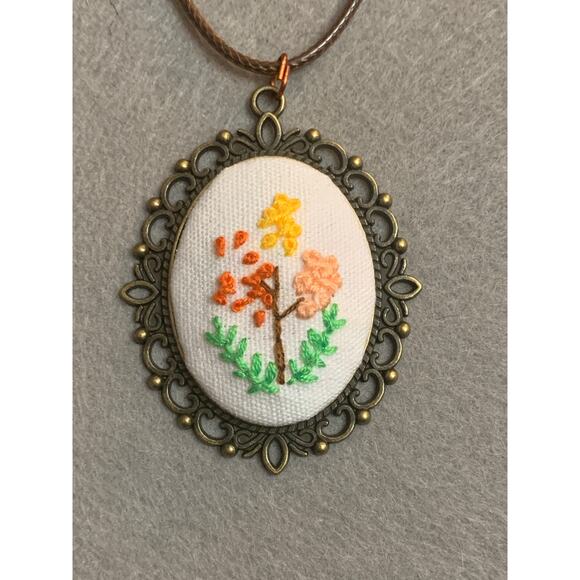 Wild Flower Embroidery Necklace Handmade Jewelry - Picture 5 of 7